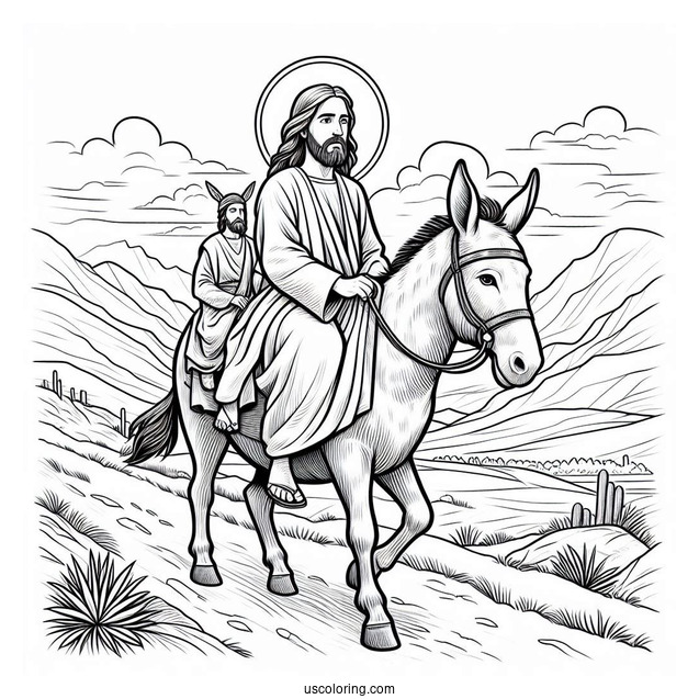 Jesus Coloring Page Riding A Donkey On Palm Sunday