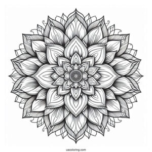 Majestic Flower Mandala Coloring Page With Detailed Petals