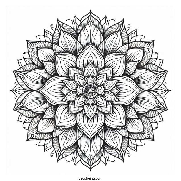 Majestic Flower Mandala Coloring Page With Detailed Petals