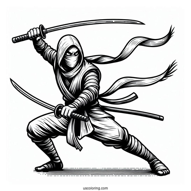 Ninja Fighting Using Two Swords