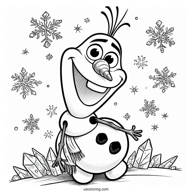 Coloring Page Of Olaf With Ice Crystals