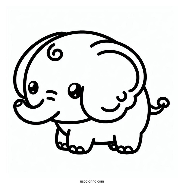 Cute Kawaii Elephant Coloring Sheet For Toddlers
