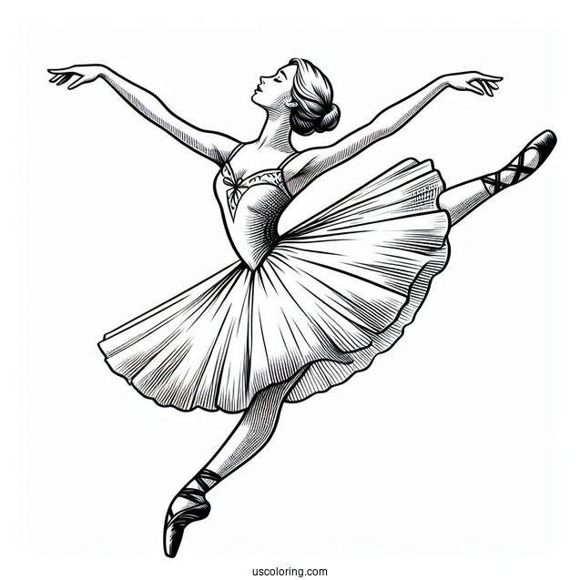 Ballerina Leaping Through The Air Coloring Sheet