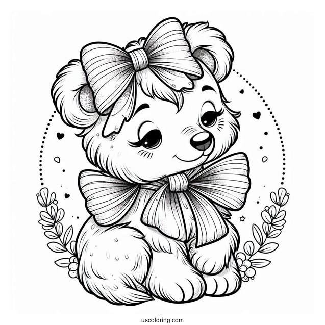 Female Bear Coloring Page Wearing Ribbon On Head