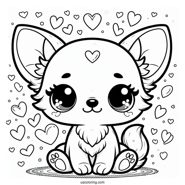 Kawaii Baby Chihuahua Coloring Page With Heart For Preschoolers