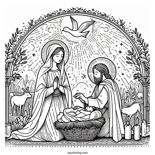Birth Of Jesus With Virgin Mary Coloring Page