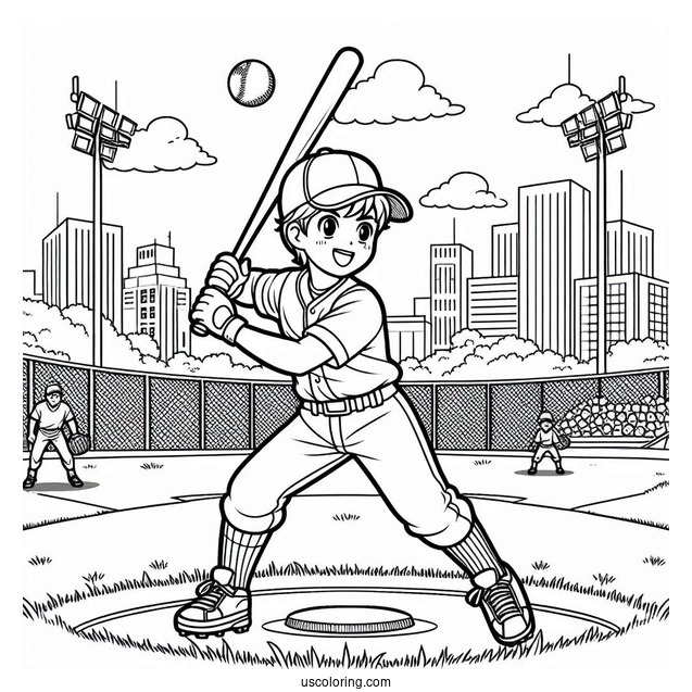 Baseball Players On The Pitch To Color