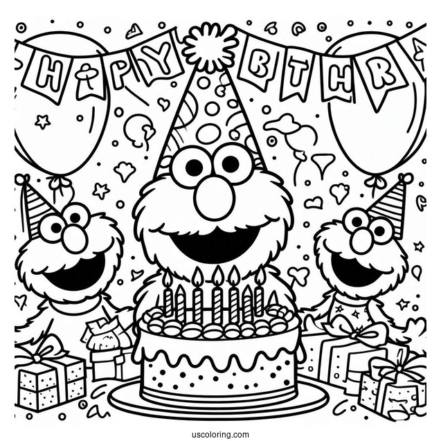 Elmo Happy Birthday Coloring Page For Parties