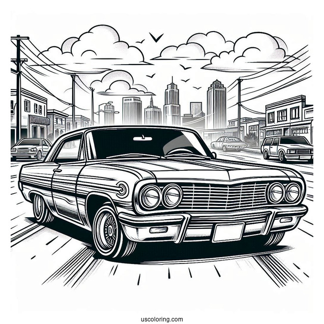 Lowrider Coloring Page Chevrolet Impala Front View In The Streets