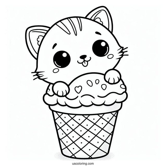 Kitten Inside Ice Cream Cone Coloring In For Preschoolers