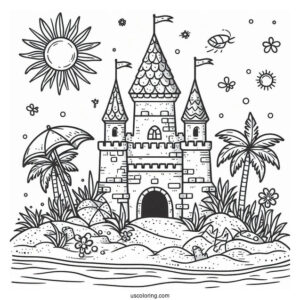Summer Coloring Page Of Sand Castle For Kids