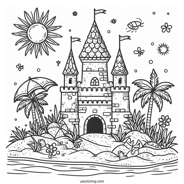Summer Coloring Page Of Sand Castle For Kids