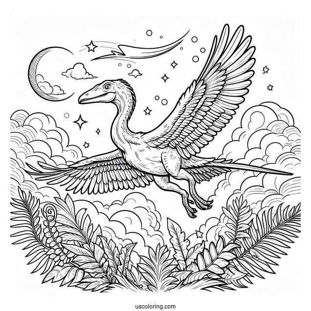 Archaeopteryx Soaring In The Sky Coloring Page For Kids
