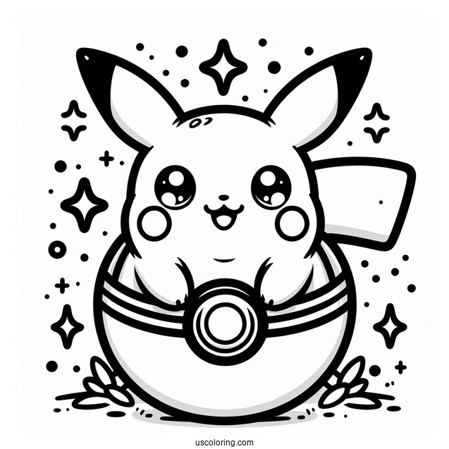 Kawaii Pikachu Inside Pokéball Coloring Page