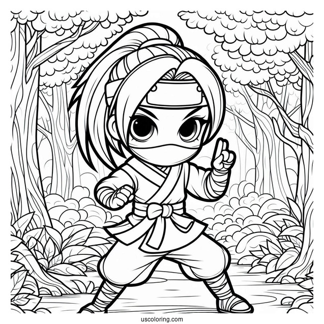 Ninja In A Fighting Stance In The Forest