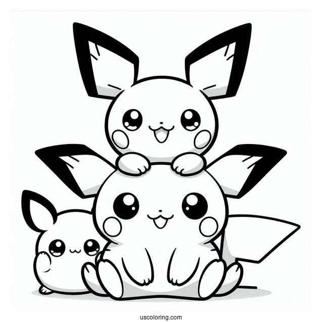 Kawaii Pichu And Pikachu On Top Of Raichu Coloring Page For Kids