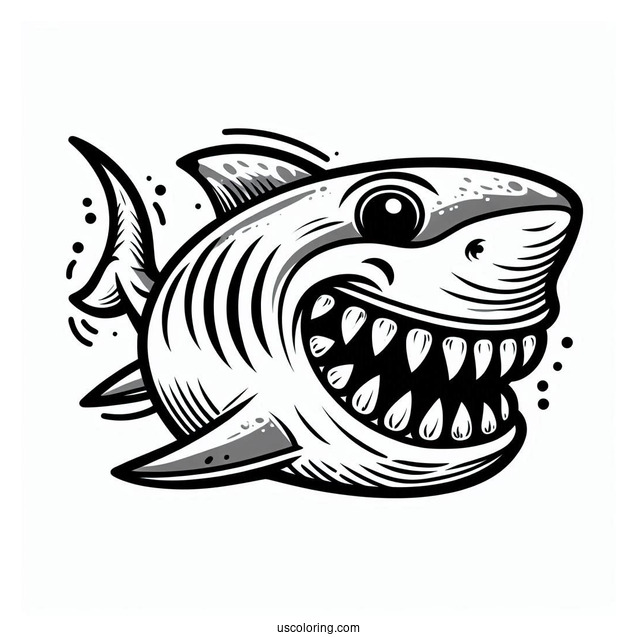 Scary Cartoon Shark Coloring Page Showing Teeth