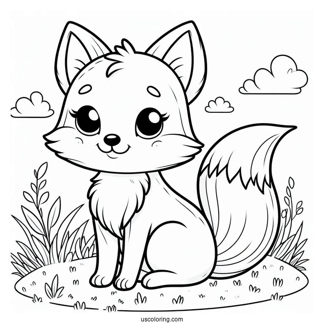 Cartoon Fox Coloring Page Sitting On The Grass
