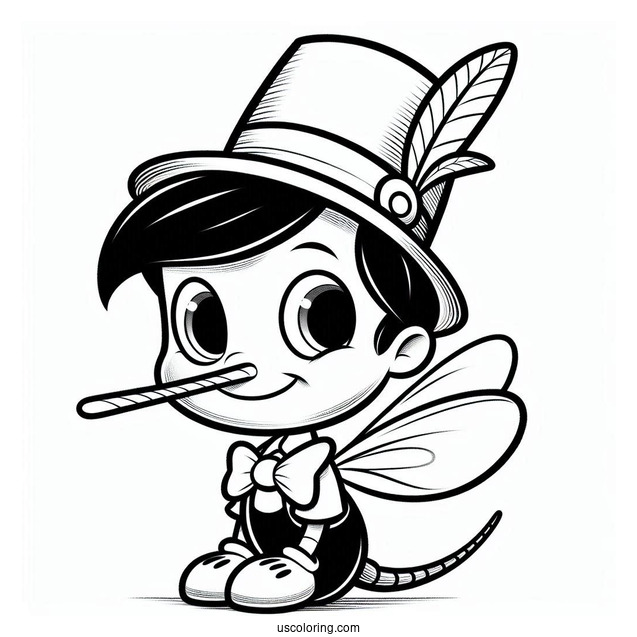 Pinocchio Coloring Page Of Jiminy Cricket Wearing Top Hat For Preschoolers