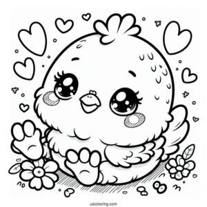Kawaii Baby Chicken Coloring Page