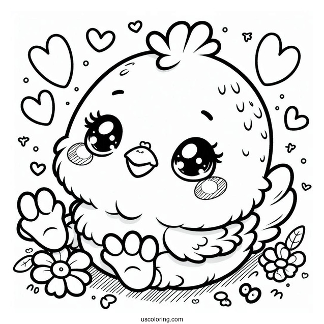 Kawaii Baby Chicken Coloring Page