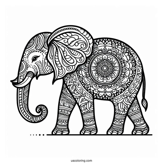 Detailed Mandala Elephant Coloring For Adults