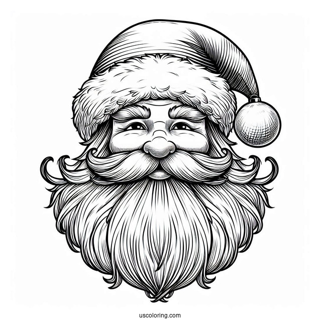 Santa Face With Big Beard And Hat To Color