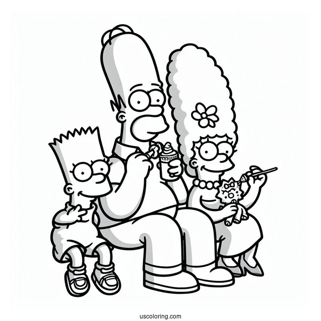 Marge, Homer, Bart, Lisa, And Maggie To Color