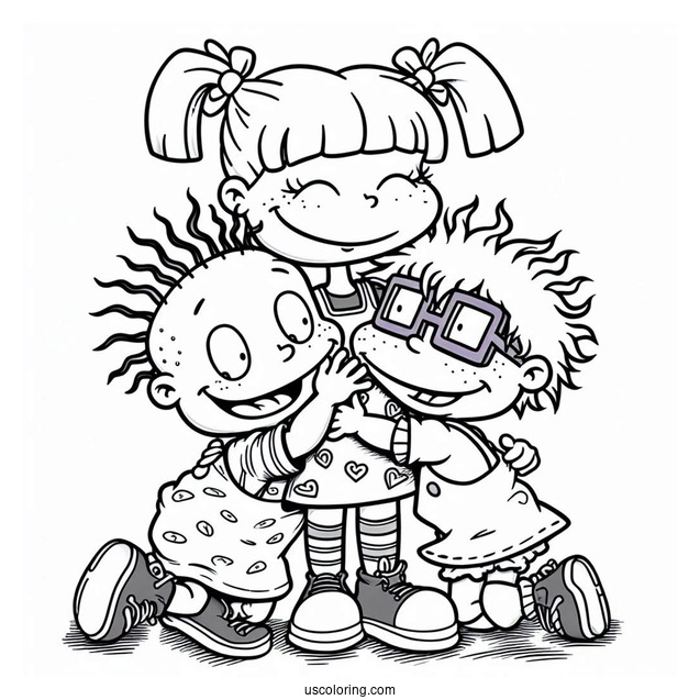 Rugrats Coloring Page Of Angelika Hugging Chuckie And Tommy
