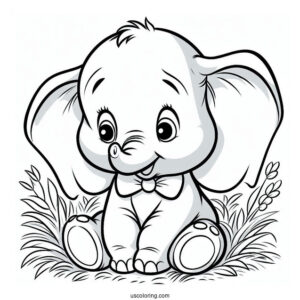 Cute Coloring Page Of Dumbo Sitting On Grass