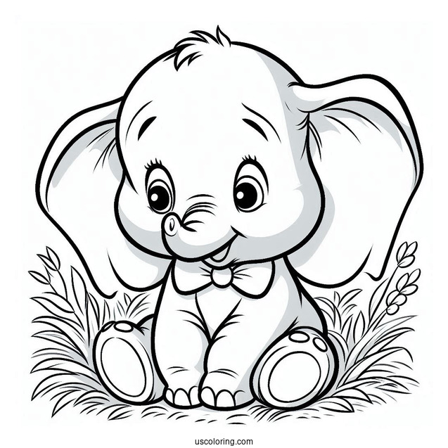 Cute Coloring Page Of Dumbo Sitting On Grass