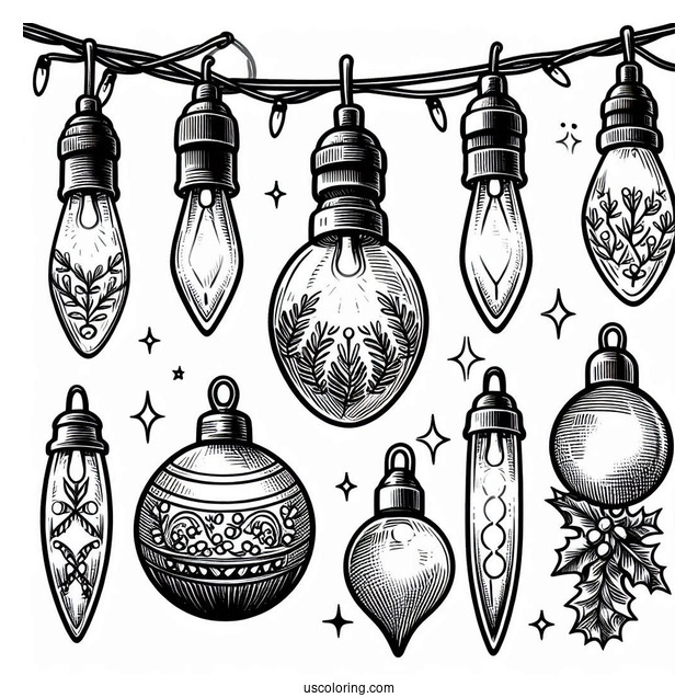 Large Detailed Christmas Lights To Color