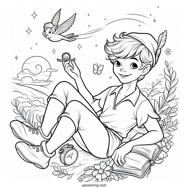 Simple Outline Of Peter Pan Coloring In