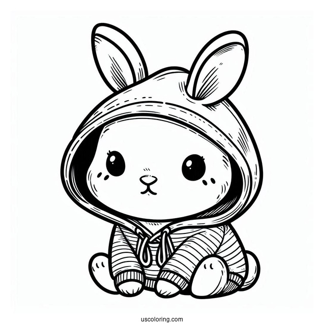 Easy Rabbit Coloring Page Wearing A Hoodie For Kids