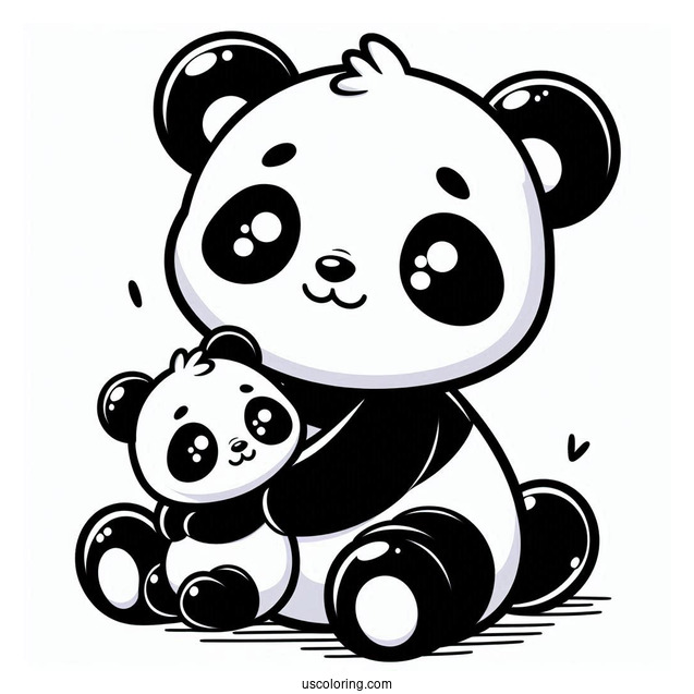 Cartoon Panda With Baby Coloring For Kids