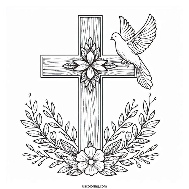 Wooden Cross With Peace Dove Coloring Sheet