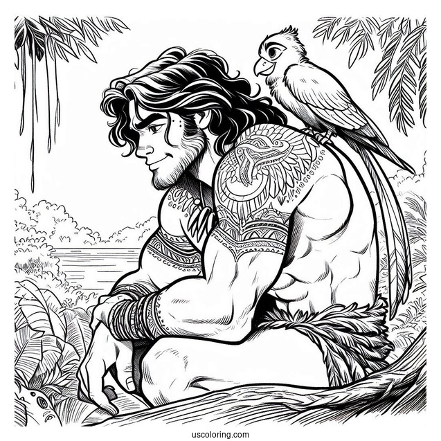 Tarzan Coloring Page Of Adult Tantor With Bird On His Back