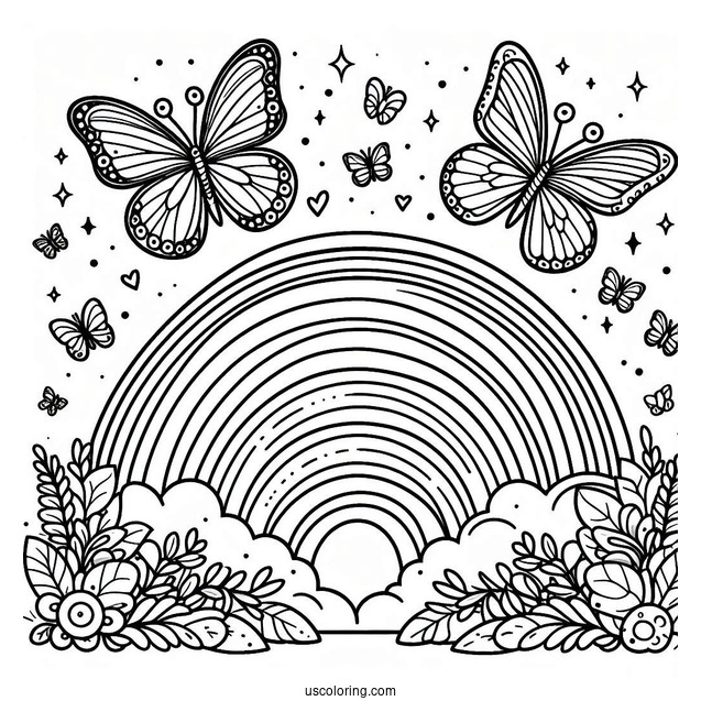 Butterflies Flying Over A Rainbow Coloring Page For Kids