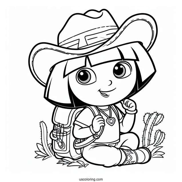 Dora The Explorer As a Cowgirl Coloring Page
