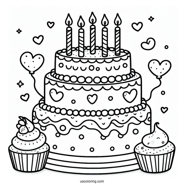 Coloring Sheet Of Cute Tiered Birthday Cake