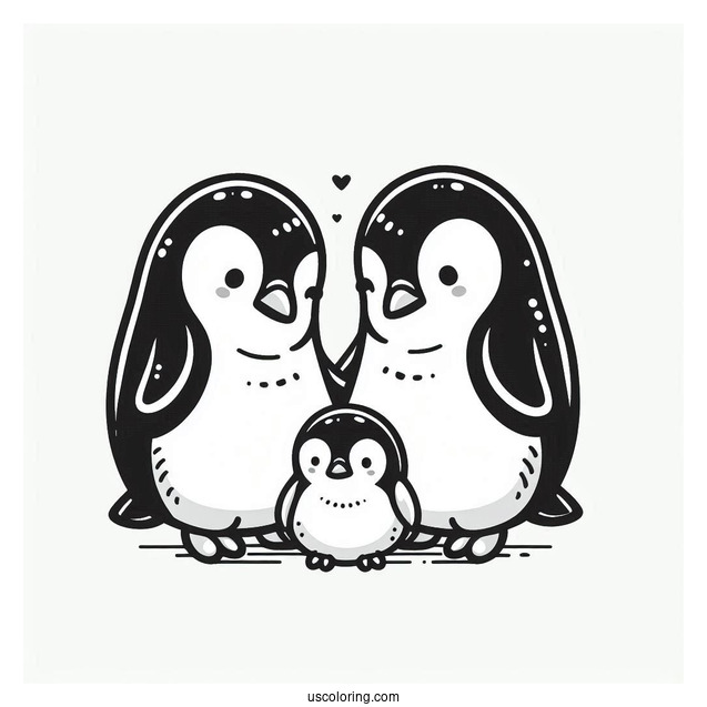 Two King Penguins With Baby Coloring