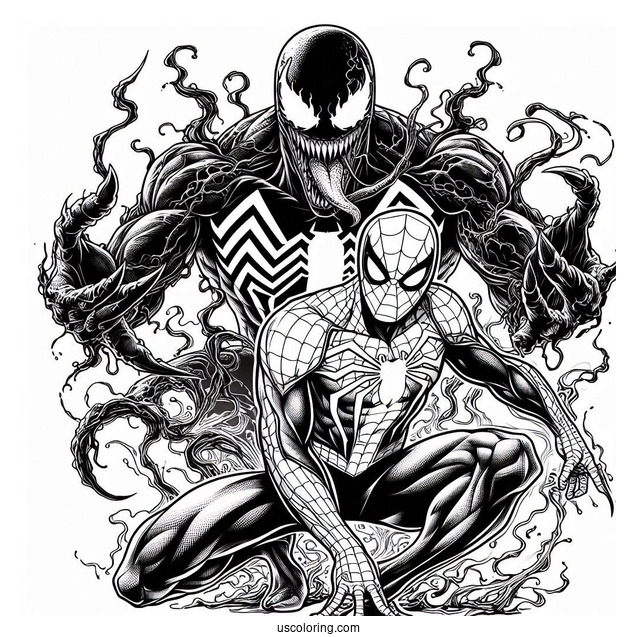 Detailed Spider-Man And Venom Coloring For Adults