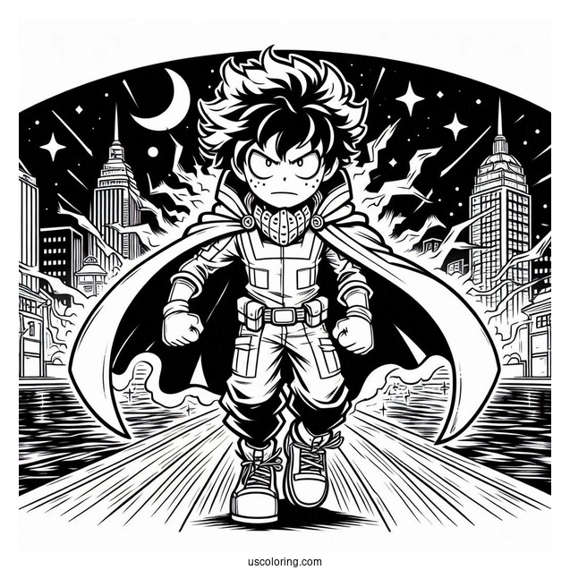 Villain Deku Coloring Page At Night