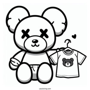 Simple KAWS Coloring Page Companion In Shirt For Preschoolers