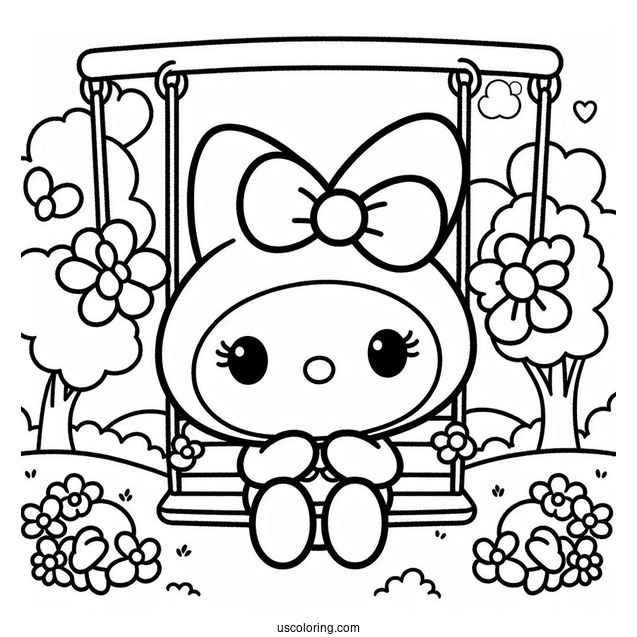 My Melody Coloring Page On Swing For Preschoolers