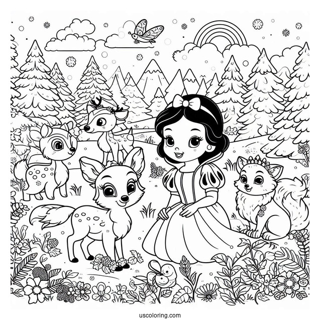 Snow White With Animals From The Forest To Color