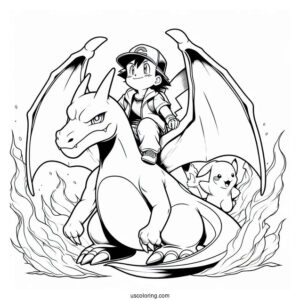 Ash And Pikachu On Charizard_s Back