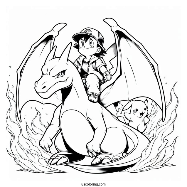 Ash And Pikachu On Charizard_s Back