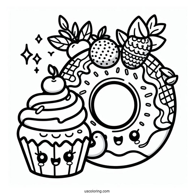 Mister Donut Coloring Page With Lady Cupcake