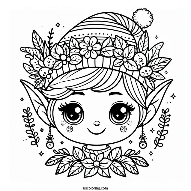 Elf Face Coloring Sheet For Kids